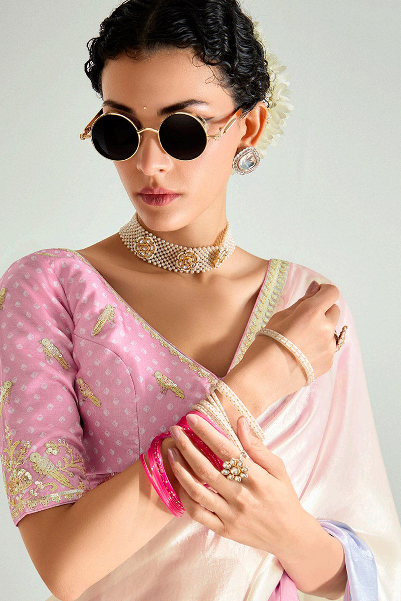 Multicolor Trendy Organza Saree with Sequins Embroidered Blouse LF