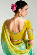 Green Trendy Organza Saree with Sequins Embroidered Lemon Yellow Blouse LF