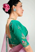 Pink Trendy Organza Saree with Sequins Embroidered Rama Geen Blouse LF