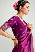 Magenta Organza Saree with Sequins Embroidered Pink Blouse LF