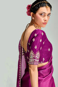 Magenta Organza Saree with Sequins Embroidered Pink Blouse LF