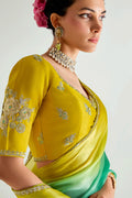 Multicolor Organza Saree with Sequins Embroidered Lime Yellow Blouse LF