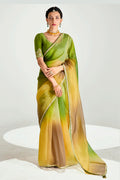 Multicolor Organza Saree with Sequins Embroidered Lime Yellow Blouse LF