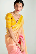 Multicolor Organza Saree with Sequins Embroidered Mustard Blouse LF