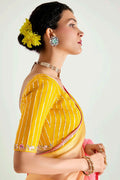 Multicolor Organza Saree with Sequins Embroidered Mustard Blouse LF