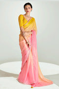 Multicolor Organza Saree with Sequins Embroidered Mustard Blouse LF