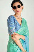 Turquoise Organza Saree with Sequins Embroidered Sky Blue Blouse LF