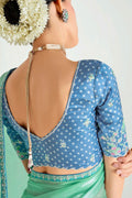 Turquoise Organza Saree with Sequins Embroidered Sky Blue Blouse LF