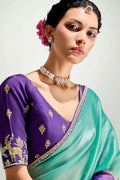 Multicolor Organza Saree with Sequins Embroidered Violet Blouse LF