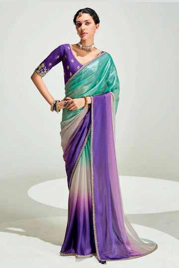Multicolor Organza Saree with Sequins Embroidered Violet Blouse LF
