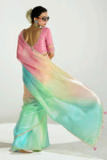Multicolor Organza Saree with Sequins Embroidered Pink Blouse LF