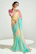 Multicolor Organza Saree with Sequins Embroidered Pink Blouse LF
