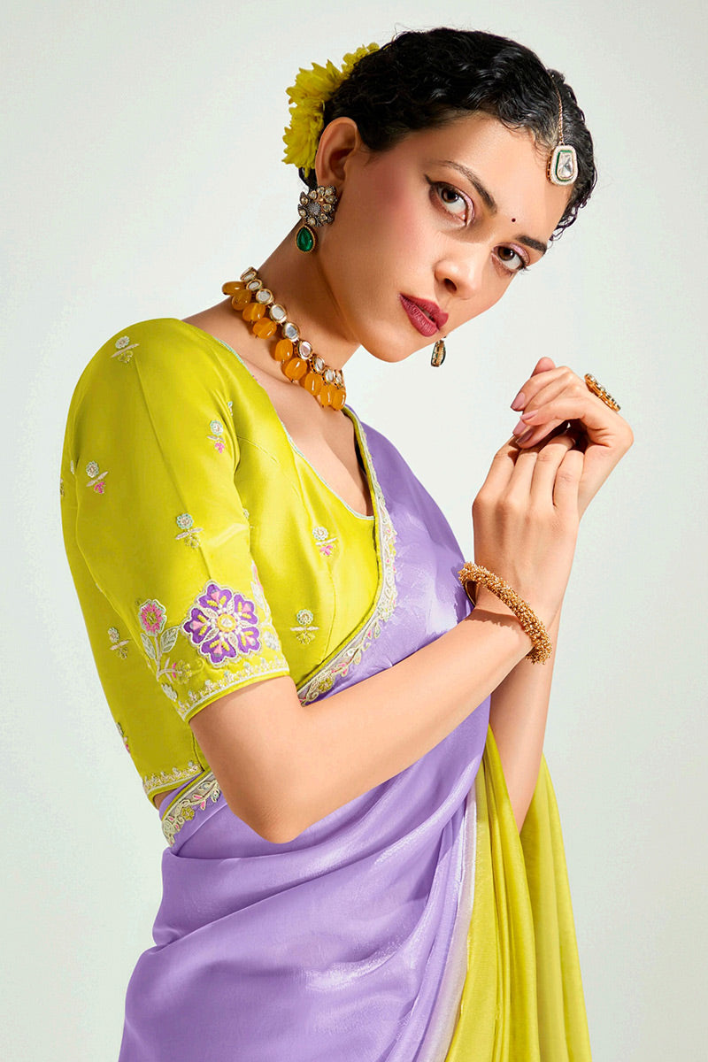 Lavender Organza Saree with Sequins Embroidered Yellow Blouse LF