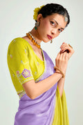 Lavender Organza Saree with Sequins Embroidered Yellow Blouse LF