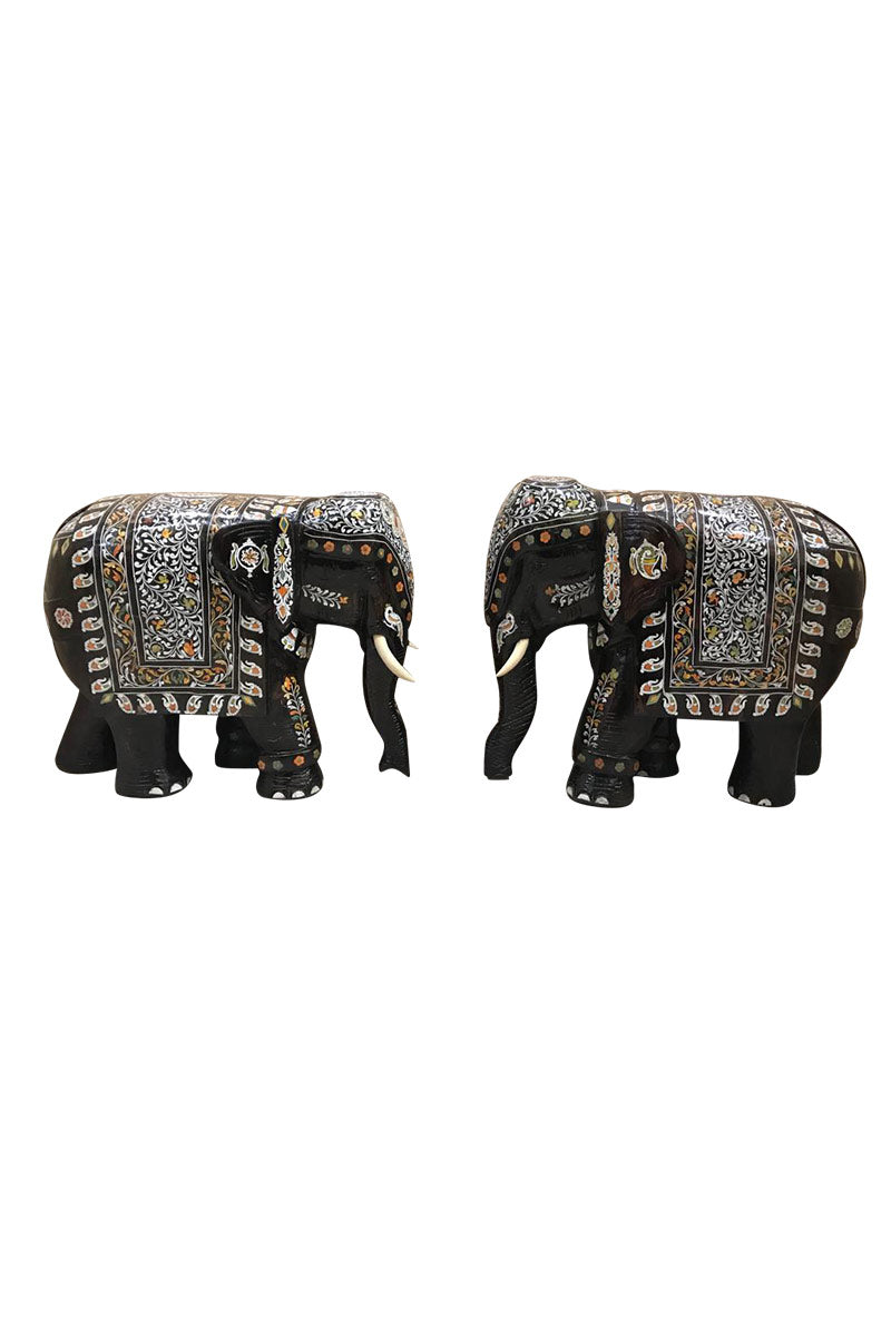 Handcrafted Decorative Elephant Figurines Black with Intricate Meenakari Art INDIGO ETHNICS
