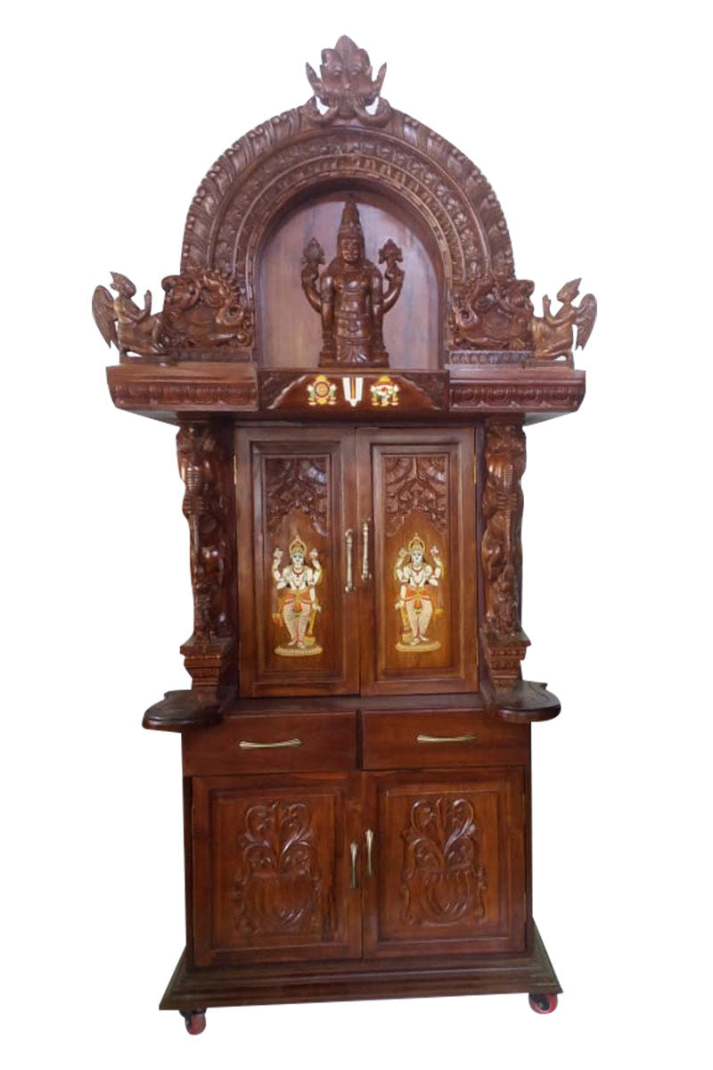 Grand Venkateswara Wooden Temple with Double Storage & Carved Doors INDIGO ETHNICS