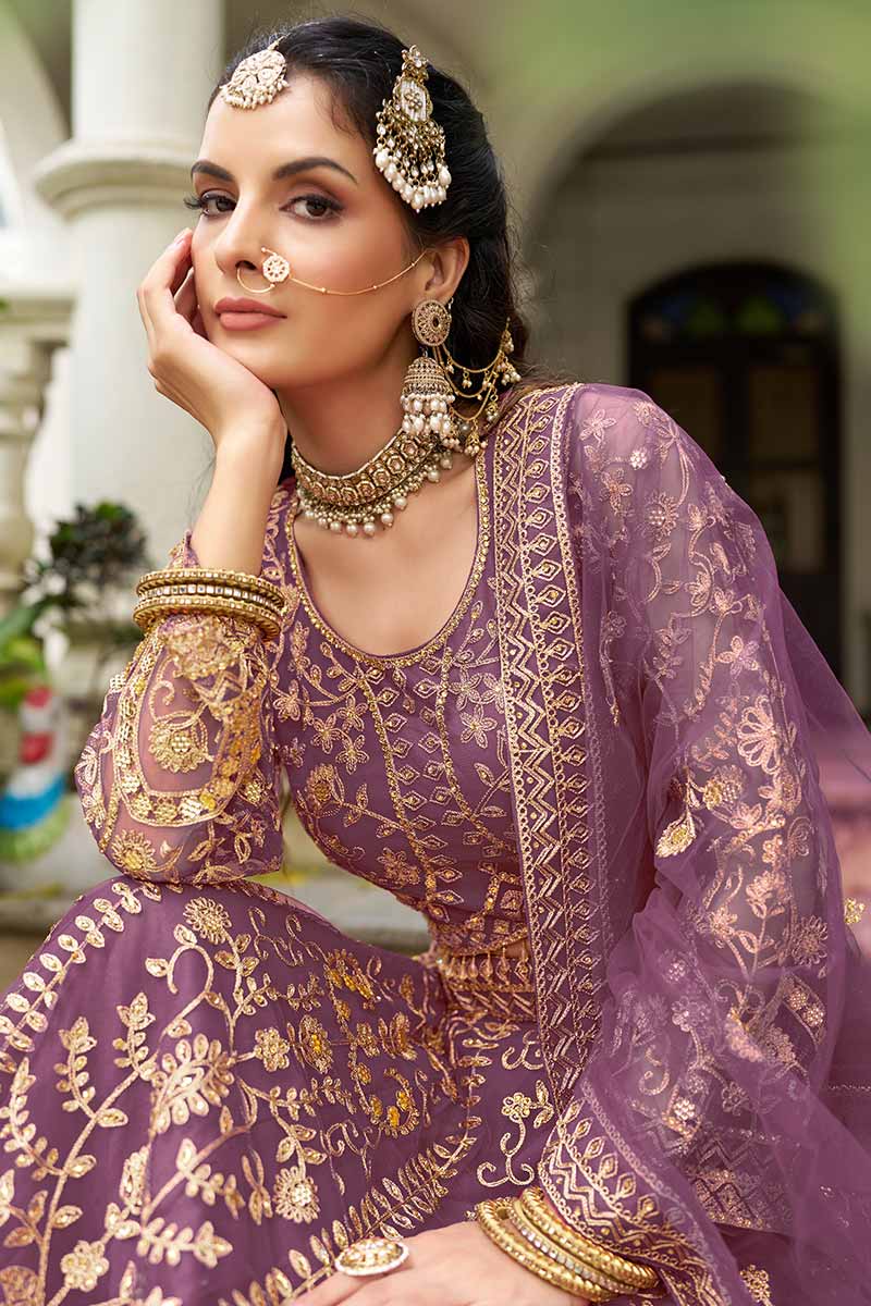 Purple Traditional Designer Lehenga choli with Gold Work
