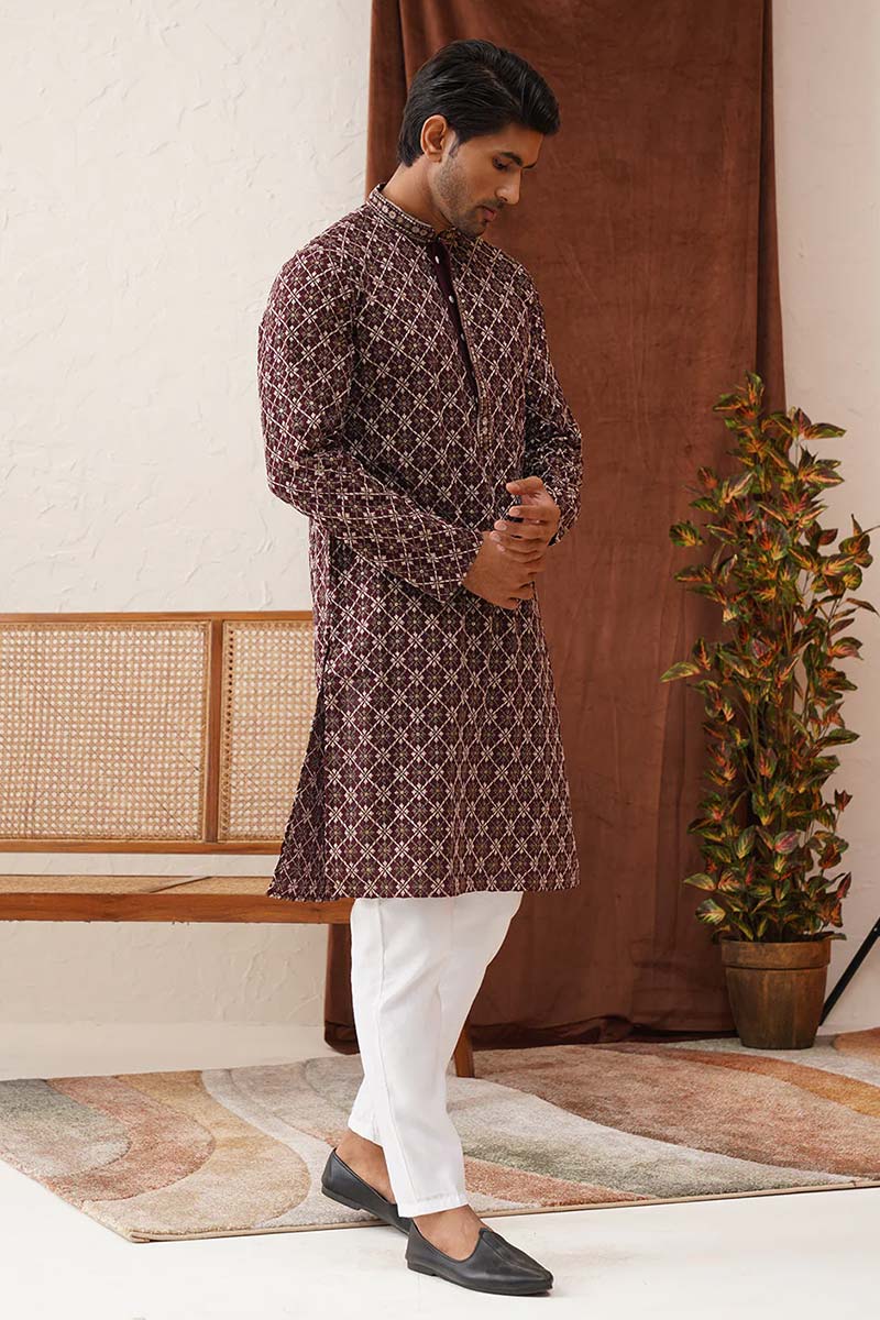 Purple Viscose Rayon Embroidered Designer Kurta Pajama Set - Traditional Wear VA