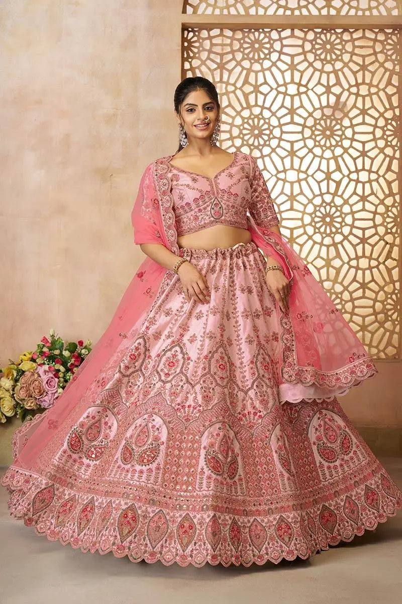 Adorable Pink Silk  Embroidery  Wedding Wear Lehenga Choli KSR