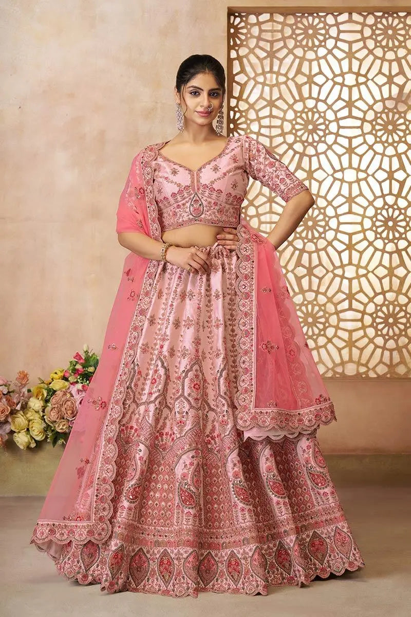 Adorable Pink Silk  Embroidery  Wedding Wear Lehenga Choli KSR