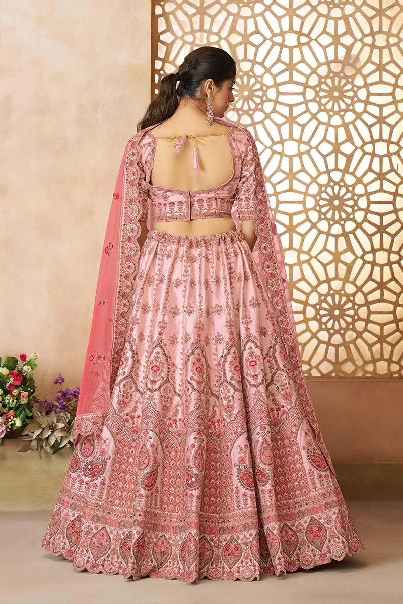 Adorable Pink Silk  Embroidery  Wedding Wear Lehenga Choli KSR