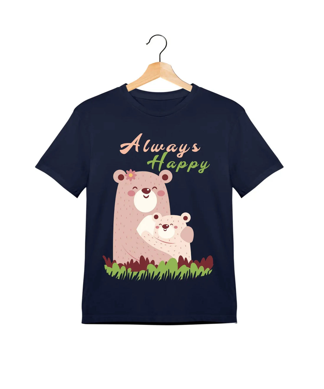 "Always Happy" - Kids Unisex T-Shirt – Premium Round Neck - Navy Blue - 100% Cotton Offbeat