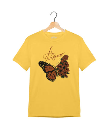 "Awesome" - Juniors Unisex T-Shirt –  Premium Round Neck - Minion Yellow - 100% Cotton Offbeat