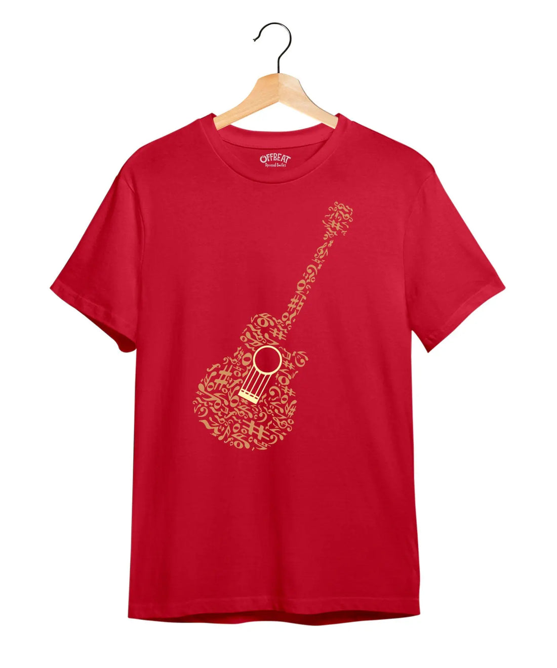 "Bass Guitar" Printed T-Shirt – Premium Round Neck - Red - 100% Cotton Offbeat