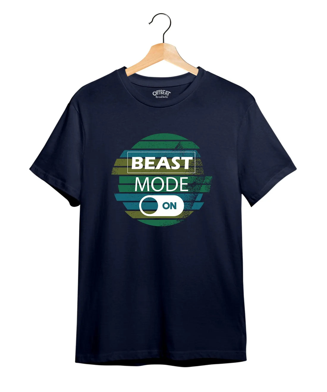 "Beast Mode – ON" Printed T-Shirt – Premium Round Neck - Navy Blue - 100% Cotton Offbeat