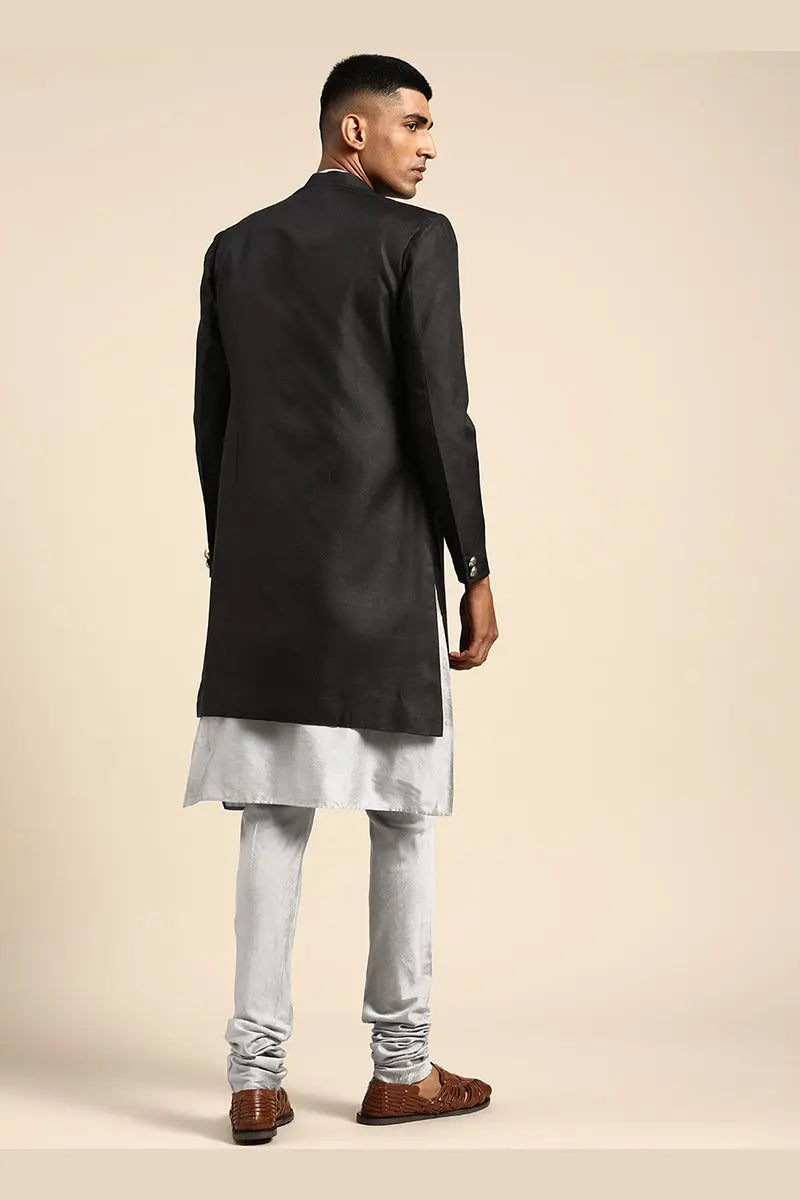 Black & Grey Indo-Western Sherwani set with Gold Buttons RTI