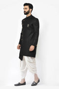 Black & White Indo-Western Sherwani with Gold Buttons RTI