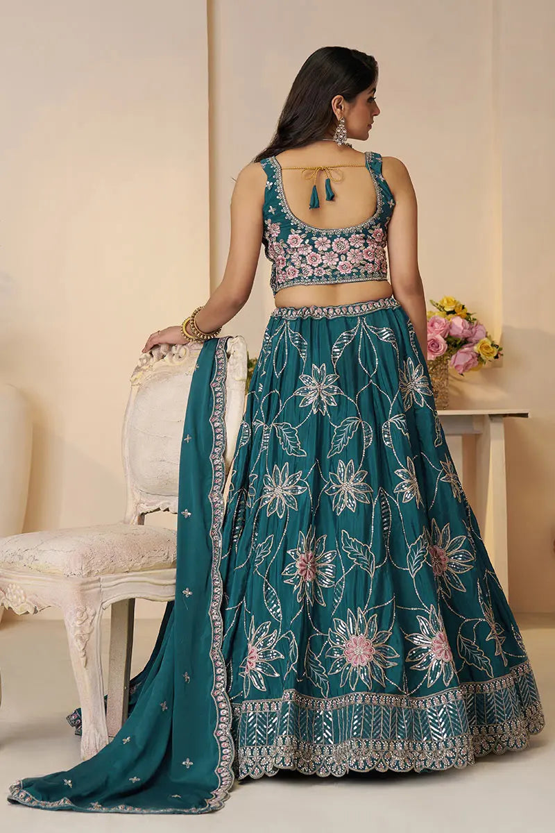 Blue Elegance: Bridesmaid Lehenga with Sequin Sparkle & Floral Embroidery KSR