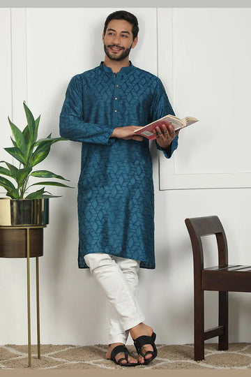 Blue Jacquard Kurta for Men – Festive & Formal Wear KSF