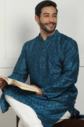 Blue Jacquard Kurta for Men – Festive & Formal Wear KSF
