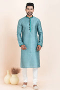 Blue and White Kurta Pajama Cotton Printed Set | Traditional Wear RTI
