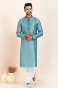 Blue and White Kurta Pajama Cotton Printed Set | Traditional Wear RTI