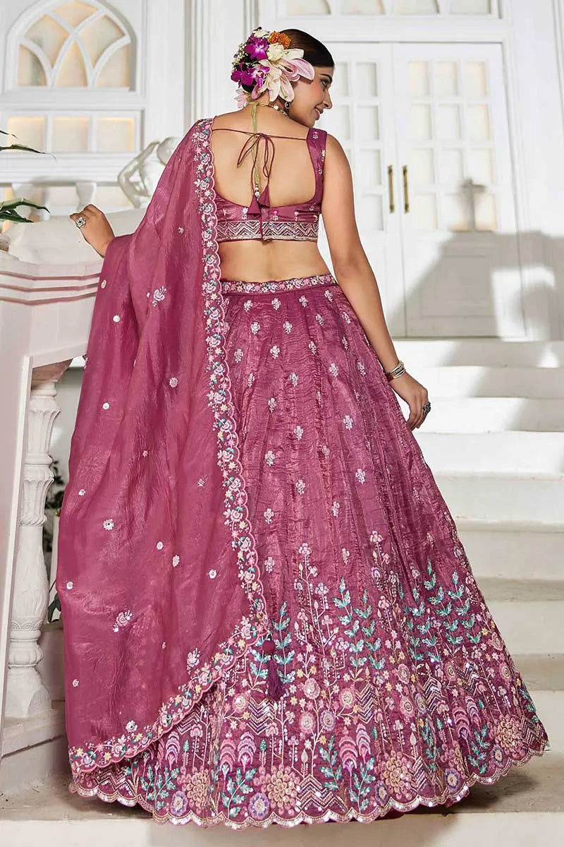 Burgundy Embroidered Lehenga with Dupatta – Festive & Wedding Wear RTI