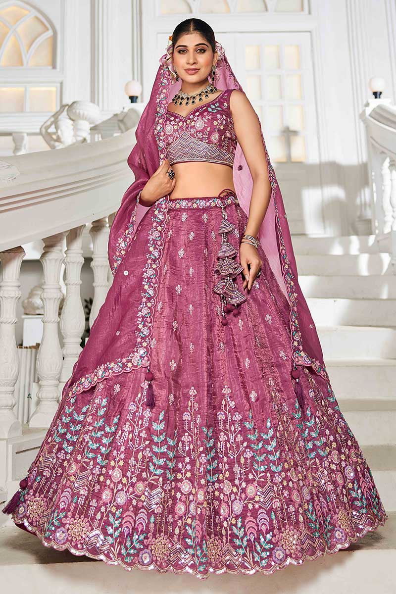 Burgundy Embroidered Lehenga with Dupatta – Festive & Wedding Wear RTI
