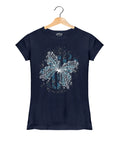 Butterfly - Women’s T-Shirt –  Premium Round Neck - Navy Blue - 100% Cotton Offbeat