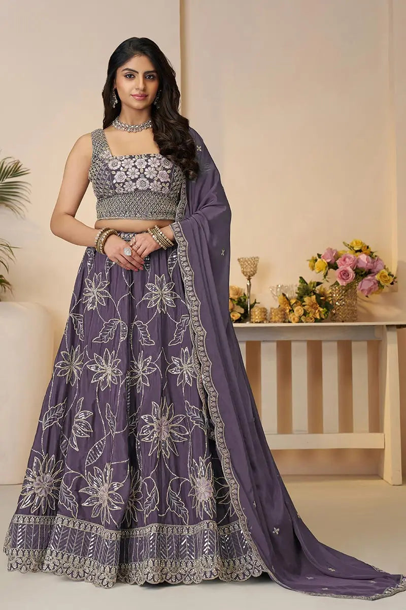 Celebrate in Style: Purple Zari & Sequin Work Lehenga for Haldi Ceremonies KSR