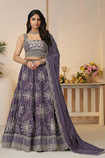 Celebrate in Style: Purple Zari & Sequin Work Lehenga for Haldi Ceremonies KSR