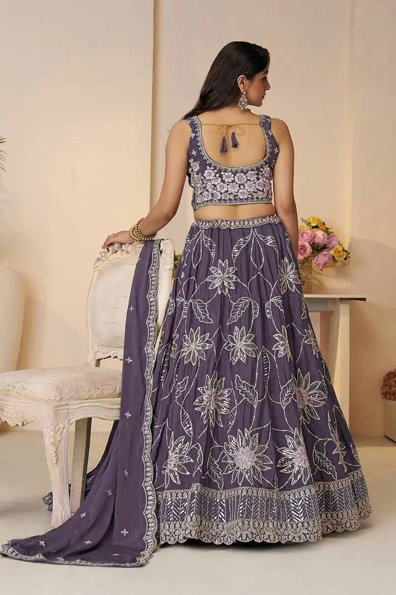 Celebrate in Style: Purple Zari & Sequin Work Lehenga for Haldi Ceremonies KSR