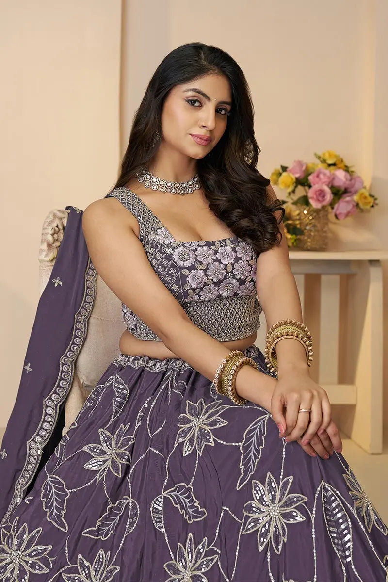 Celebrate in Style: Purple Zari & Sequin Work Lehenga for Haldi Ceremonies KSR