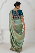Champagne Grace: Embroidered Dola Silk Saree with Birds, Sequins & Beads KSR