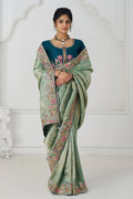 Champagne Grace: Embroidered Dola Silk Saree with Birds, Sequins & Beads KSR