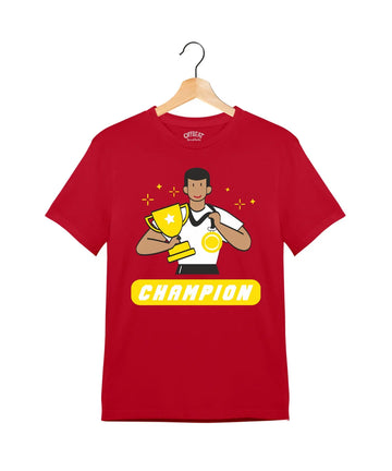 "Champion" - Juniors Unisex T-Shirt –  Premium Round Neck - Red - 100% Cotton Offbeat