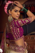 Cream Patola Banarasi Saree with Golden Zari Weave – Bridal & Festive Wear VA
