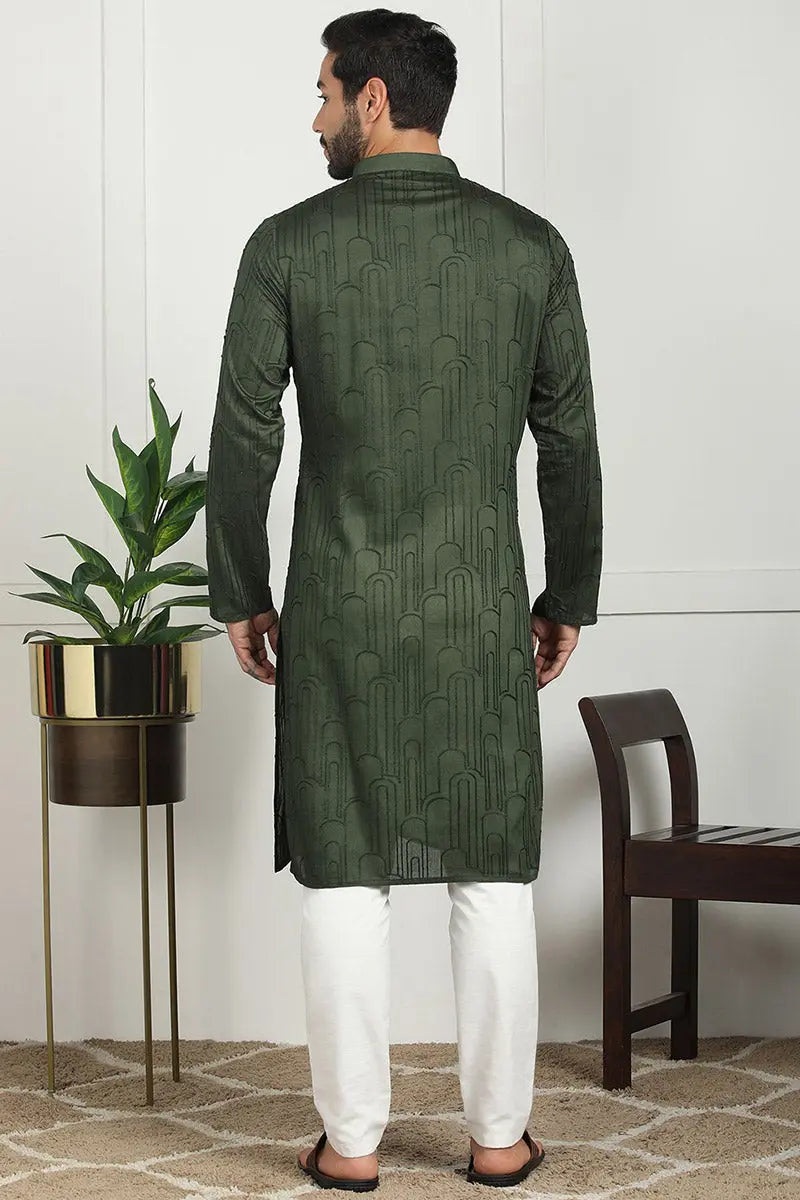 Deep Green Jacquard Kurta for Men – Festive & Formal Wear KSF