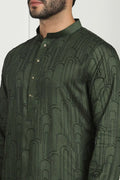 Deep Green Jacquard Kurta for Men – Festive & Formal Wear KSF