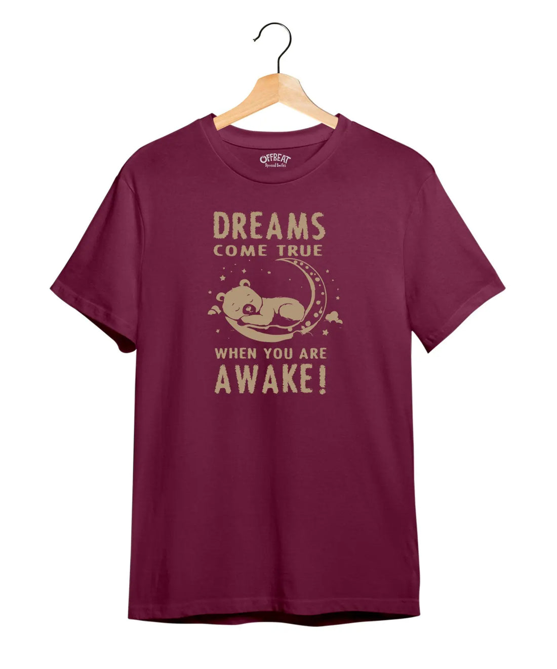 "Dream Come True" Printed T-Shirt – Premium Round Neck - Electric Blue and Maroon - 100% Cotton Offbeat